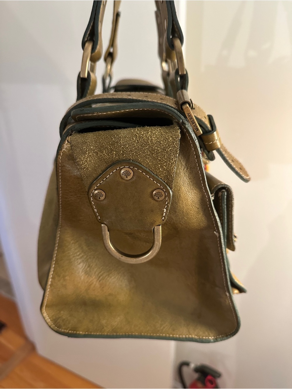 Mulberry Roxanne Olive Green Leather Satchel Shoulder Handbag Vintage Tote - Picture 3 of 10